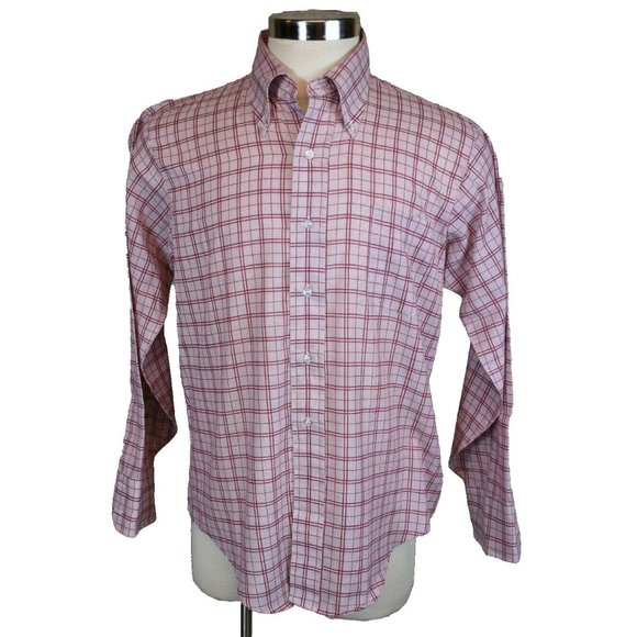 Vintage Arrow Kent‎ Collection Mens Red Plaid Button Front Shirt 17 35 - Picture 1 of 9